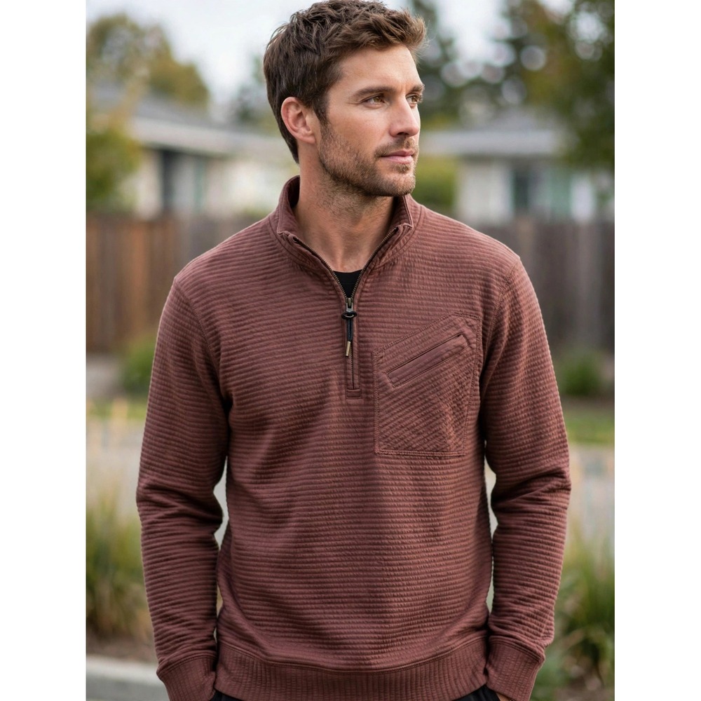 Billy Reid Dover Quarter Zip Pullover Brown Cotton Blend Textured Sweater Small